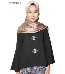 Gem Flare Sleeve Blouse Black